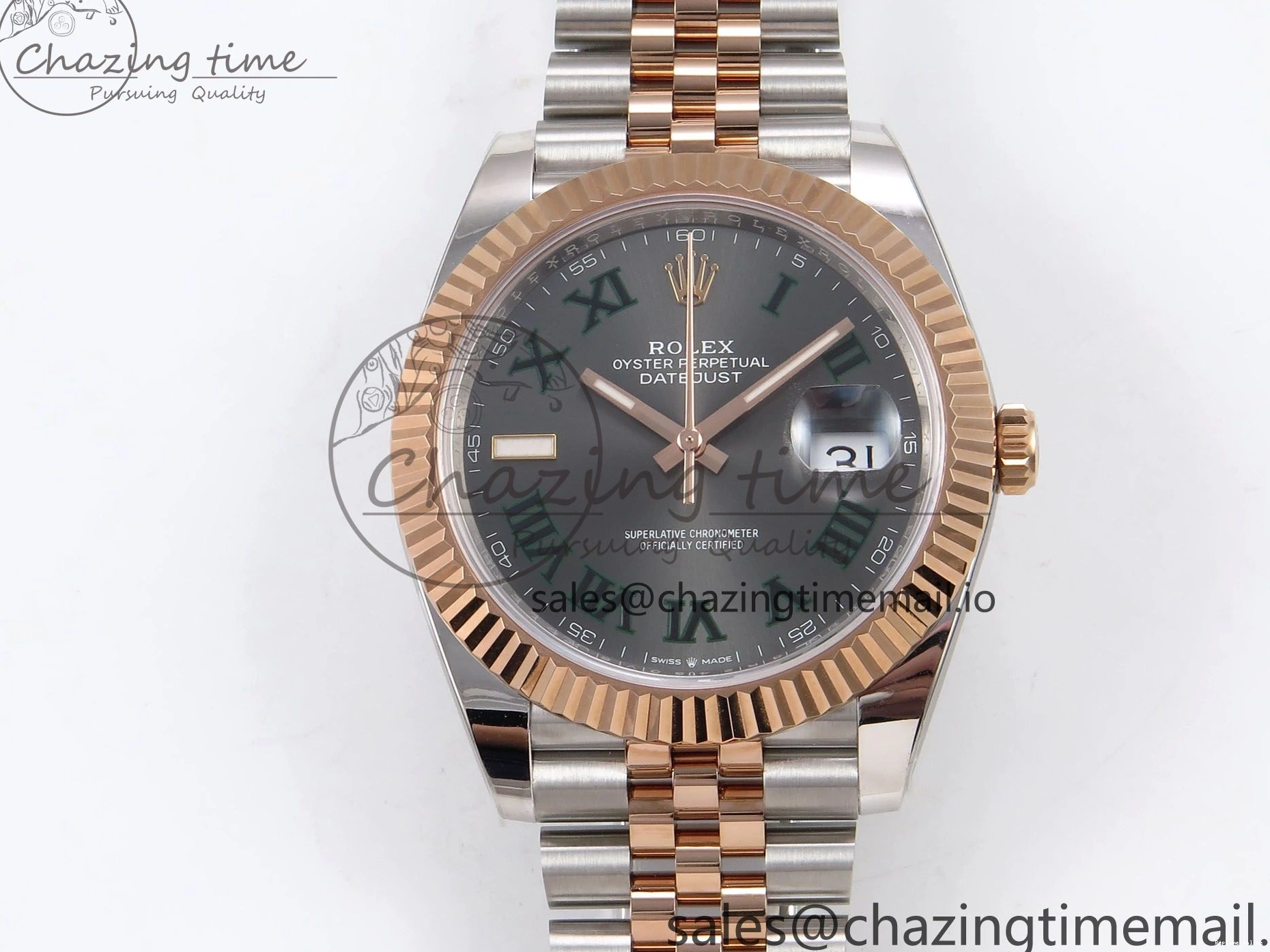 0214 DateJust 41 126331 ARF 1:1 Best Edition 904L Steel Gray Dial Green Roman Marker on SS RG Jubilee Bracelet SH3235（Gain Weight） FastDry 1103